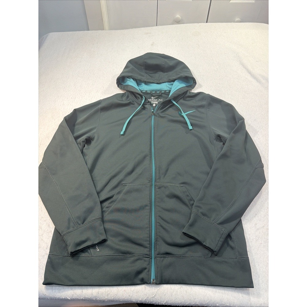Nike Therma Fit Hoodie Mens XL Gray Blue Full Zip Athletic Sweatshirt‎ Jacket